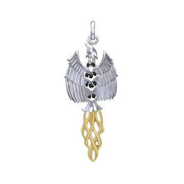 Rising Phoenix Silver and 14K Gold Accent Pendant MPD2911 - Jewelry